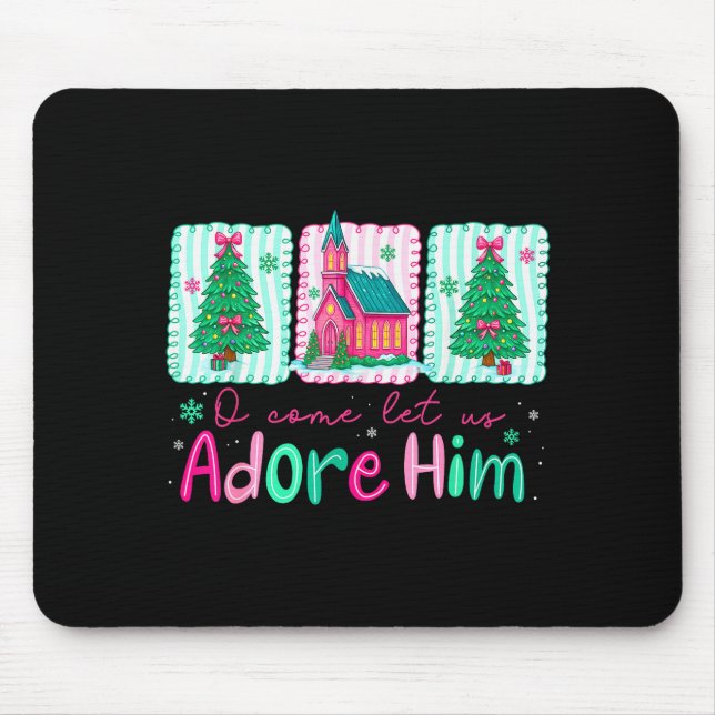 Jesus Christmas Xmas Tree Preppy Oh Come Let Us Ad Mouse Mat (Front)