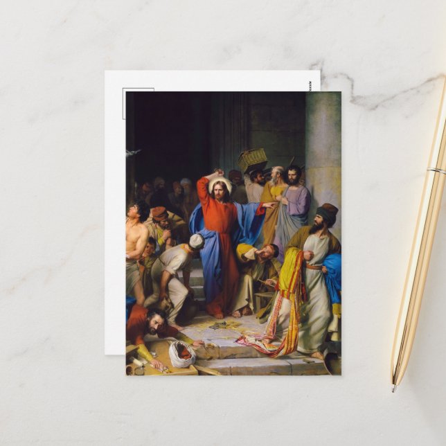 Jesus Cleansing the Temple by Carl Bloch Holiday Postcard (Front/Back In Situ)