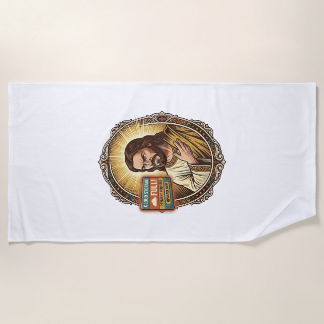 Jesus Cloud Storage Full Warning Paywall Tech Humo Beach Towel (Front)