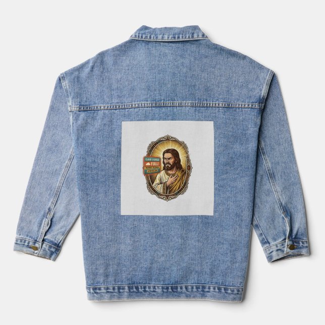 Jesus Cloud Storage Full Warning Paywall Tech Humo Denim Jacket (Back)