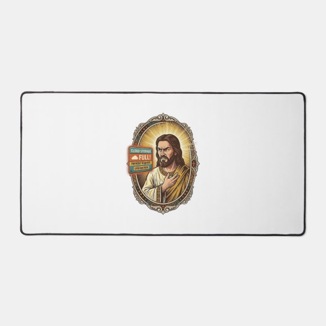 Jesus Cloud Storage Full Warning Paywall Tech Humo Desk Mat (Front)