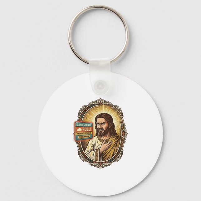 Jesus Cloud Storage Full Warning Paywall Tech Humo Key Ring (Front)