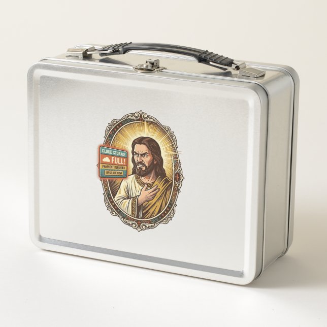 Jesus Cloud Storage Full Warning Paywall Tech Humo Metal Lunch Box (Front)