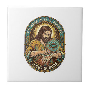 Jesus Club Hand Stamp Wont Wash Off Morning Humor_ Tile