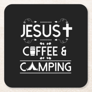 Jesus Coffee And Camping Square Paper Coaster