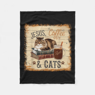 Jesus Coffee Cats Funny Cute Design Jesus Lovers C Fleece Blanket