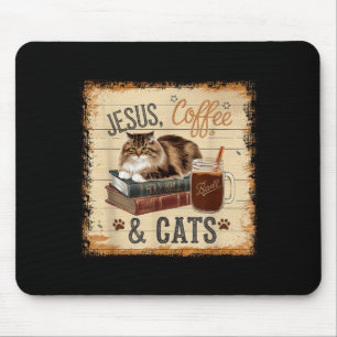 Jesus Coffee Cats Funny Cute Design Jesus Lovers C Mouse Mat