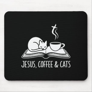 Jesus Coffee Cats Funny Cute Design Jesus Lovers C Mouse Mat