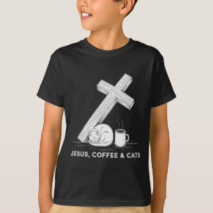 Jesus Coffee Cats Funny Cute Design Jesus Lovers C T-Shirt