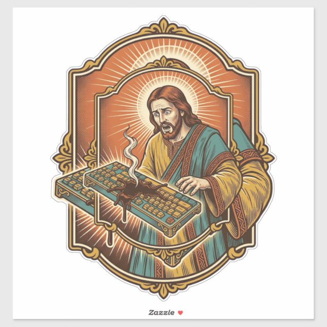 Jesus Coffee Spill Mechanical Keyboard Broken Tech (Sheet)