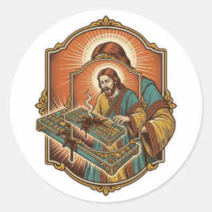 Jesus Coffee Spill Mechanical Keyboard Broken Tech Classic Round Sticker