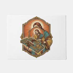 Jesus Coffee Spill Mechanical Keyboard Broken Tech Doormat