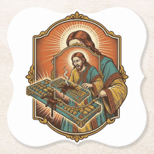 Jesus Coffee Spill Mechanical Keyboard Broken Tech Paper Coaster