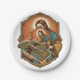 Jesus Coffee Spill Mechanical Keyboard Broken Tech Paper Plate