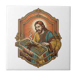 Jesus Coffee Spill Mechanical Keyboard Broken Tech Tile