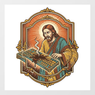 Jesus Coffee Spill Mechanical Keyboard Broken Tech Window Cling