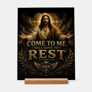 Jesus Come to Me Christian Gold Sacred Art Acrylic Sign