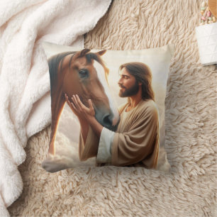 Jesus Comforting a Horse in Heaven Cushion