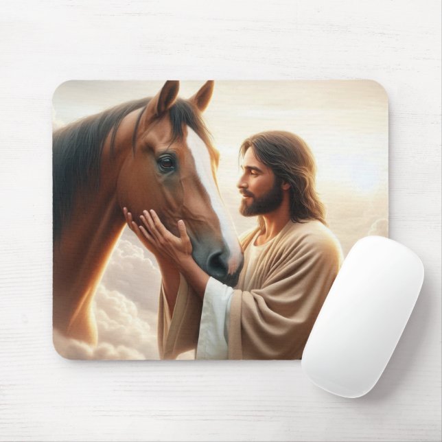 Jesus Comforting a Horse in Heaven Mouse Mat (With Mouse)