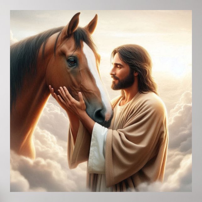 Jesus Comforting a Horse in Heaven Poster (Front)