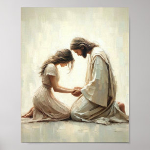 Jesus Comforting Woman - Christian Art with Bible  Poster
