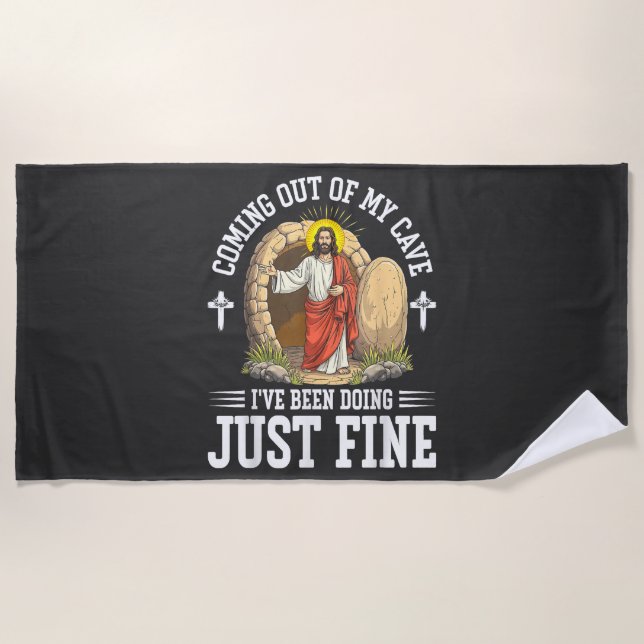 Jesus Coming Out Of My Cave Beach Towel (Front)