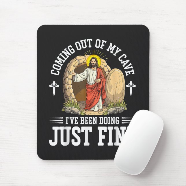 Jesus Coming Out Of My Cave Mouse Mat (With Mouse)