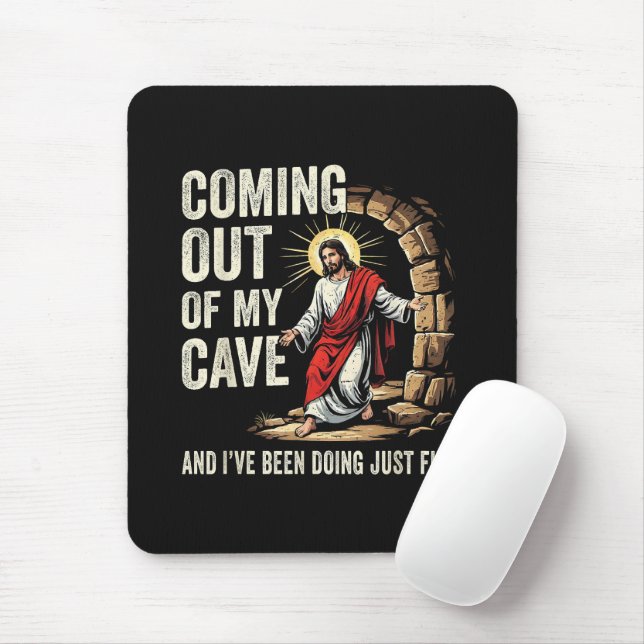 Jesus Coming Out Of My Cave Mouse Mat (With Mouse)