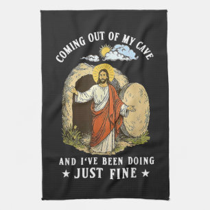 Jesus Coming Out of My Cave Tea Towel