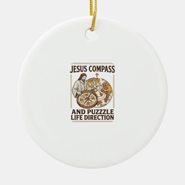 Jesus Compass And Puzzle Life Direction Jesus Comp Ceramic Tree Decoration (Front)