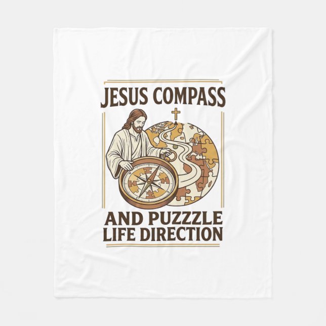 Jesus Compass And Puzzle Life Direction Jesus Comp Fleece Blanket (Front)