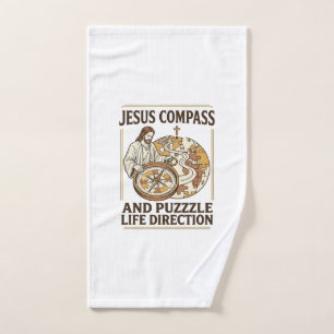 Jesus Compass And Puzzle Life Direction Jesus Comp Hand Towel