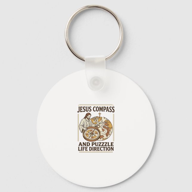 Jesus Compass And Puzzle Life Direction Jesus Comp Key Ring (Front)