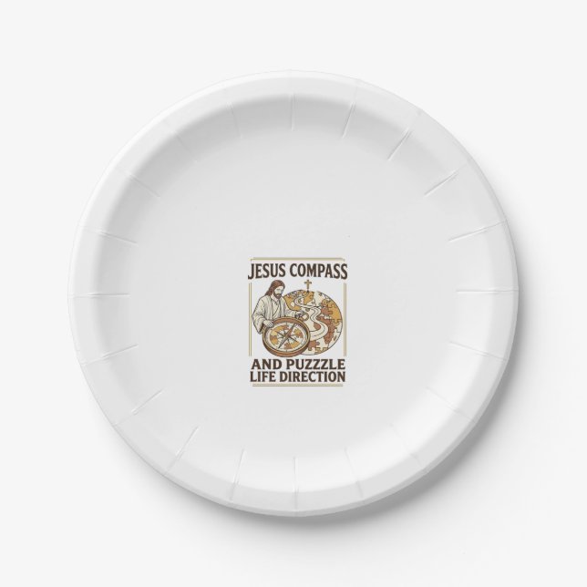 Jesus Compass And Puzzle Life Direction Jesus Comp Paper Plate (Front)