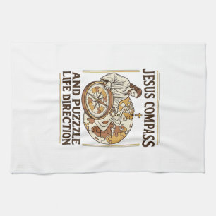 Jesus Compass And Puzzle Life Direction Jesus Comp Tea Towel