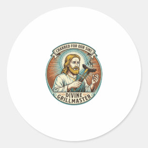 Jesus Completely Burnt Black Hot Dog BBQ Humor_1 Classic Round Sticker