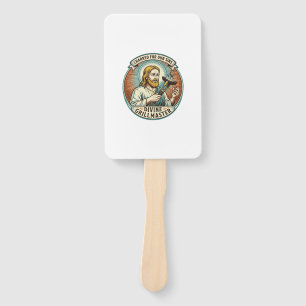 Jesus Completely Burnt Black Hot Dog BBQ Humor_1 Hand Fan