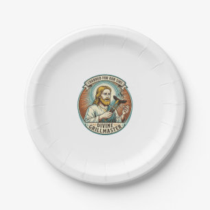 Jesus Completely Burnt Black Hot Dog BBQ Humor_1 Paper Plate