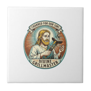 Jesus Completely Burnt Black Hot Dog BBQ Humor_1 Tile