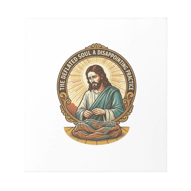 Jesus Completely Deflated Flat Yoga Ball Gym Humou Notepad (Front)
