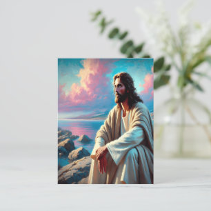 Jesus Contemplation Beside Majestic Coastline Postcard