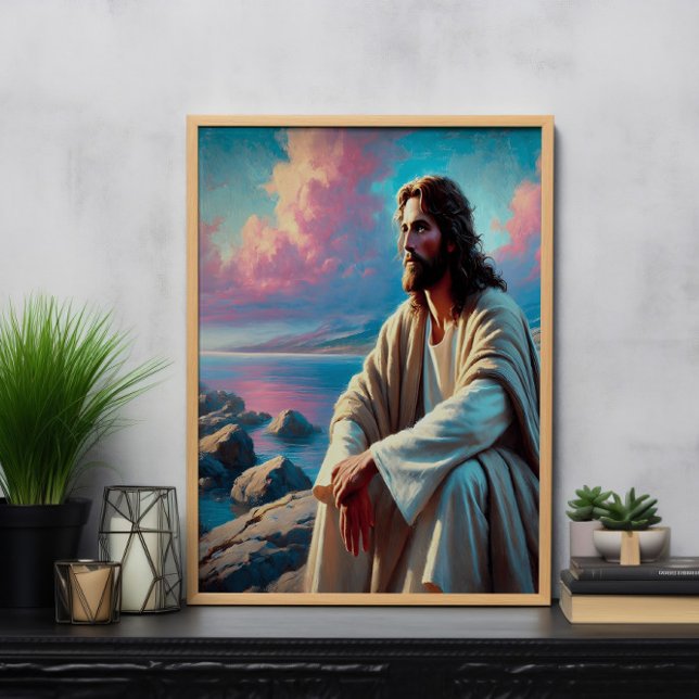 Jesus Contemplation Beside Majestic Coastline Poster (Creator Uploaded)