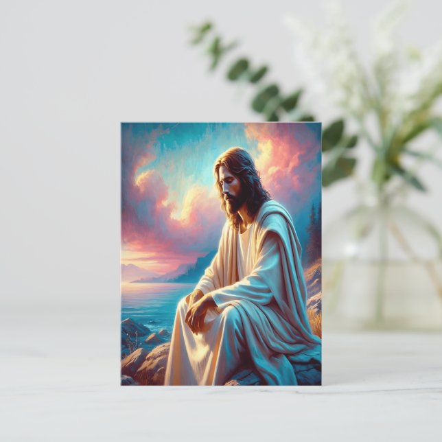 Jesus Contemplation Beside Still Waters Postcard (Standing Front)