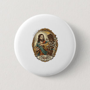 Jesus Crashing Party Jenga Tower Game Fail Humor_1 6 Cm Round Badge