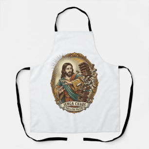 Jesus Crashing Party Jenga Tower Game Fail Humor_1 Apron
