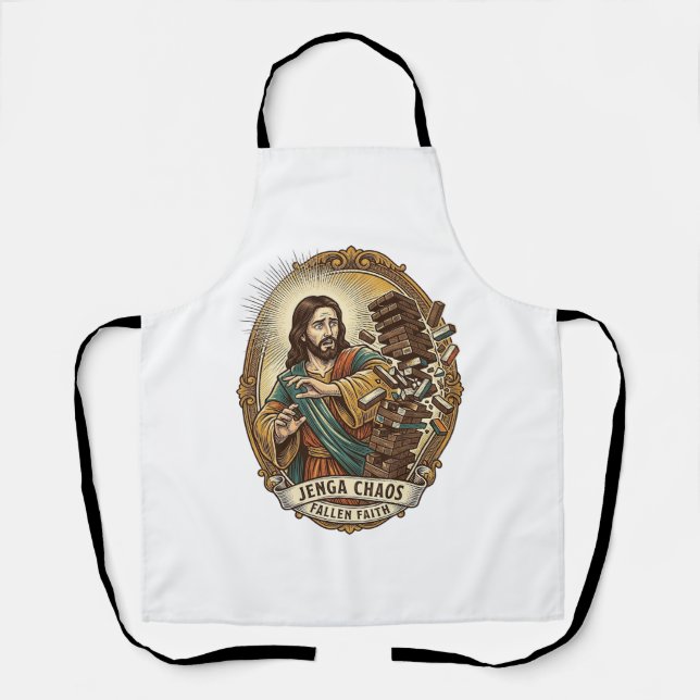 Jesus Crashing Party Jenga Tower Game Fail Humor_1 Apron (Front)