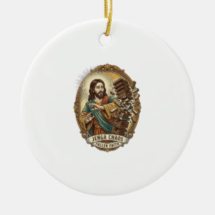 Jesus Crashing Party Jenga Tower Game Fail Humor_1 Ceramic Tree Decoration