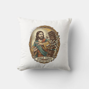 Jesus Crashing Party Jenga Tower Game Fail Humor_1 Cushion