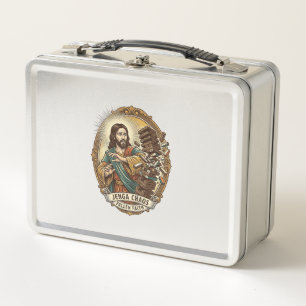 Jesus Crashing Party Jenga Tower Game Fail Humor_1 Metal Lunch Box