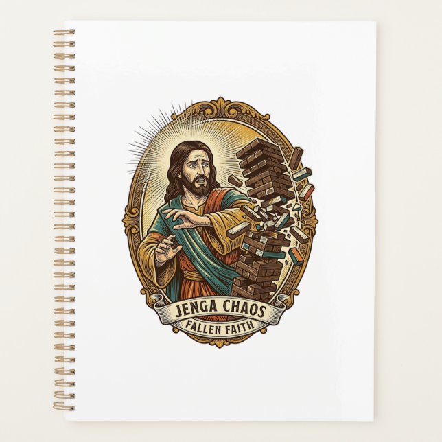 Jesus Crashing Party Jenga Tower Game Fail Humor_1 Planner (Front)